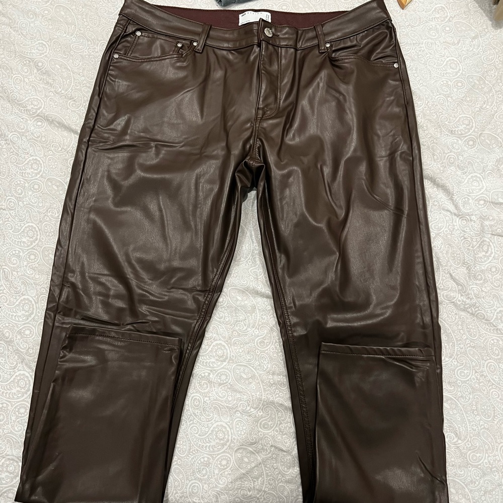 Brown faux leather pants